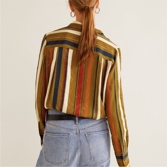 Mango Multicolor Fall Striped Button Down Shirt Size US 2 - Picture 5 of 9